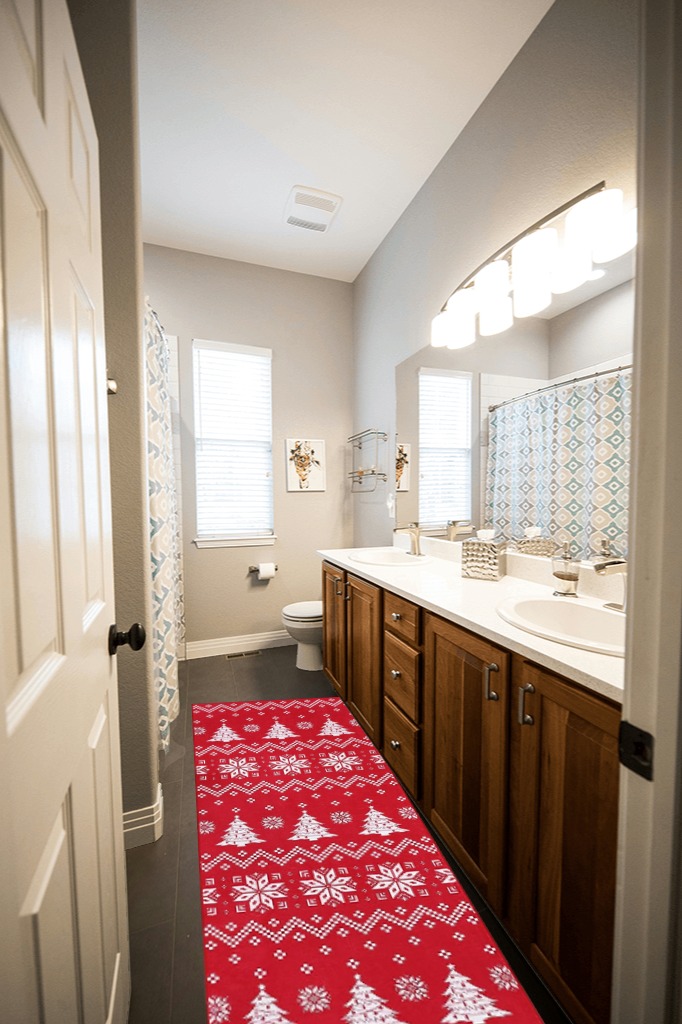 Small bathroom rug ideas in Wooden and Grey Bathroom
