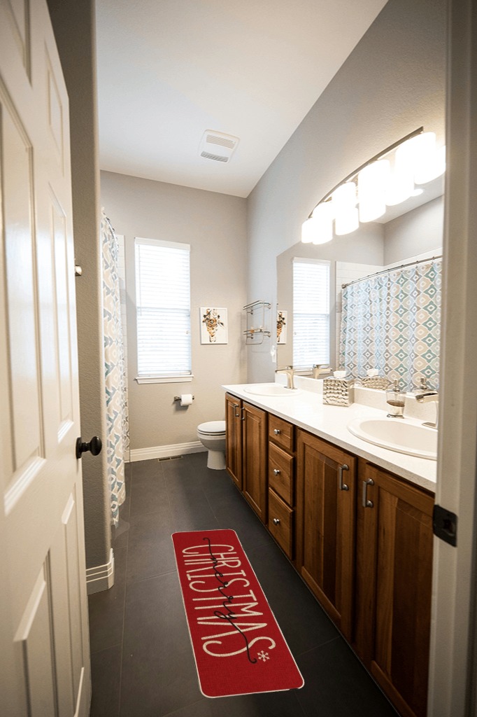 Rug ideas in Wooden and Grey Bathroom