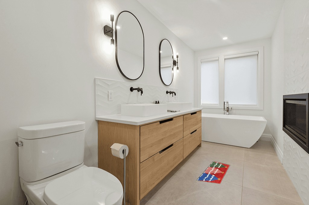 Rug ideas in Scandinavian Neutral bathroom
