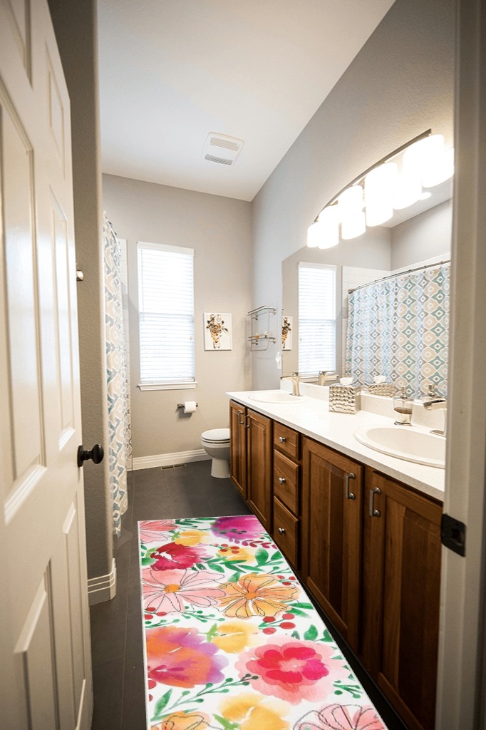 Rug runner ideas in Wooden and Grey Bathroom