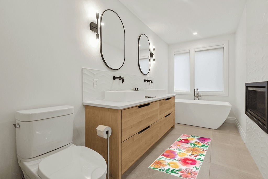 Rug runner ideas in Scandinavian Neutral bathroom