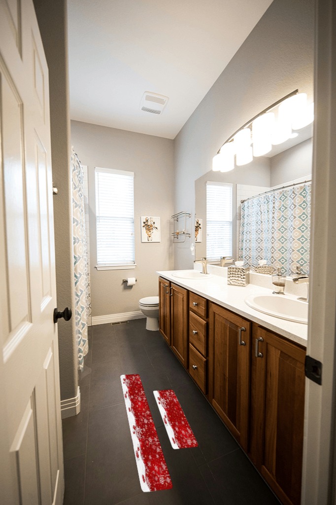 Rug ideas in Wooden and Grey Bathroom