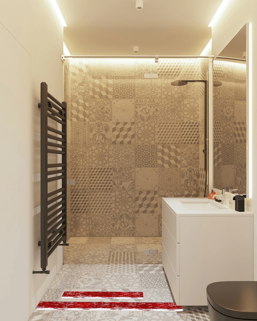 Rug ideas in White Tiled Bathroom