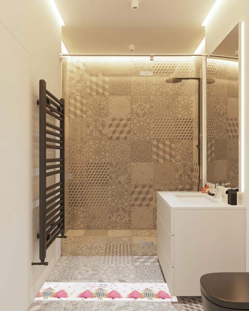 Rug ideas in White Tiled Bathroom