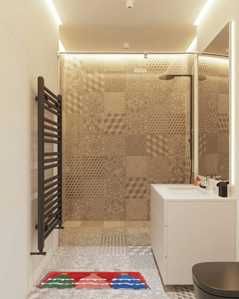 Rug ideas in White Tiled Bathroom