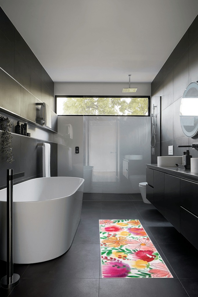 Bathroom runner rug ideas in Black Modern Bathroom