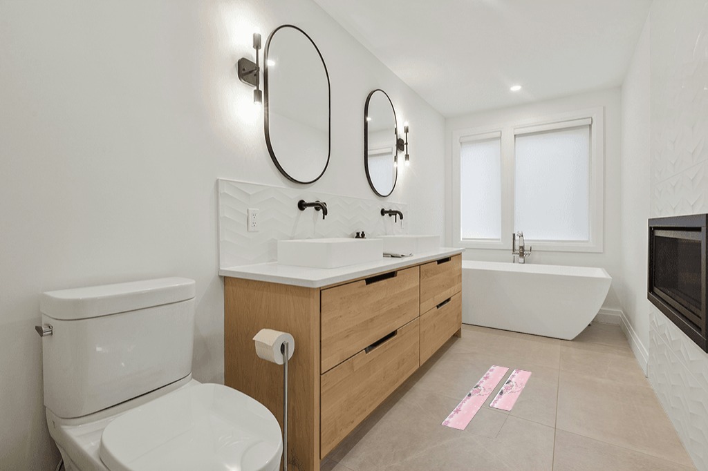 Rug ideas in Scandinavian Neutral bathroom