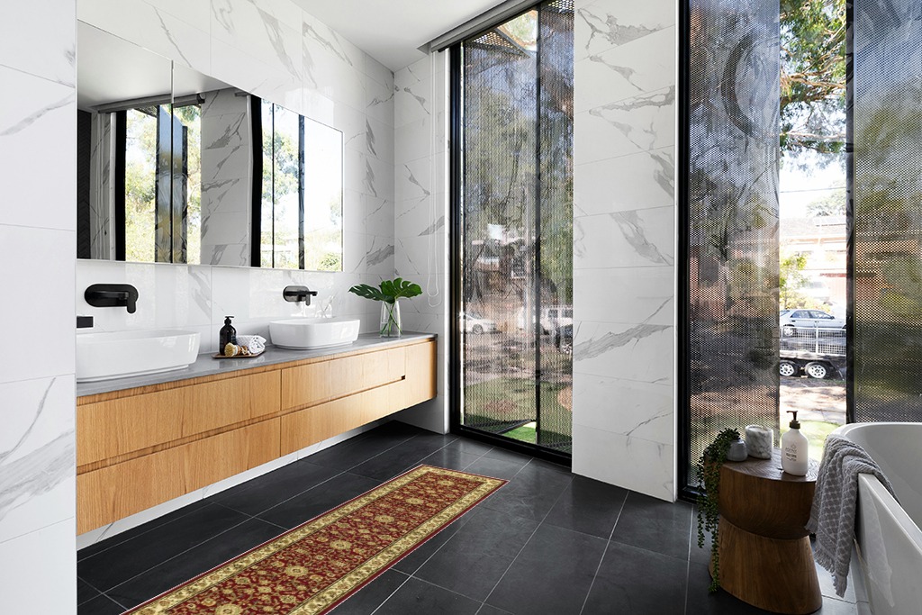 Rug ideas in Modern Black Tiled bathroom