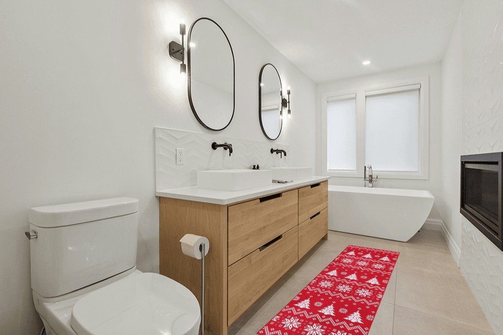 Small bathroom rug ideas in Scandinavian Neutral bathroom