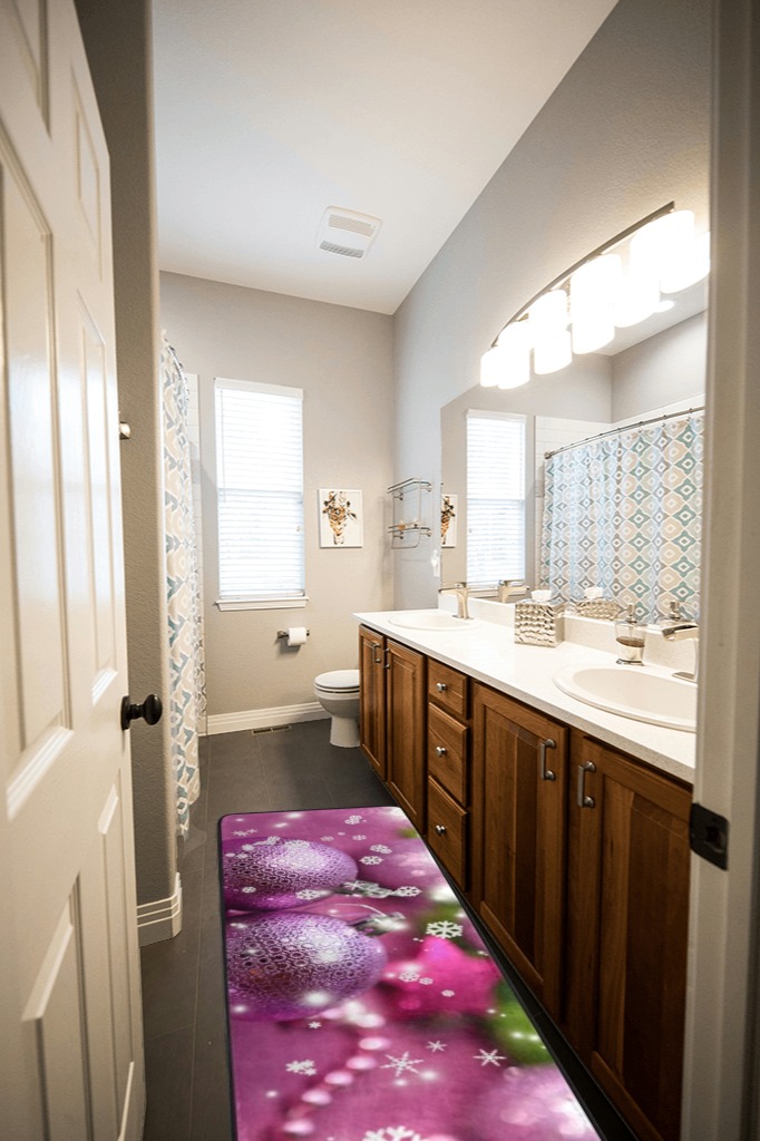 Rug ideas in Wooden and Grey Bathroom