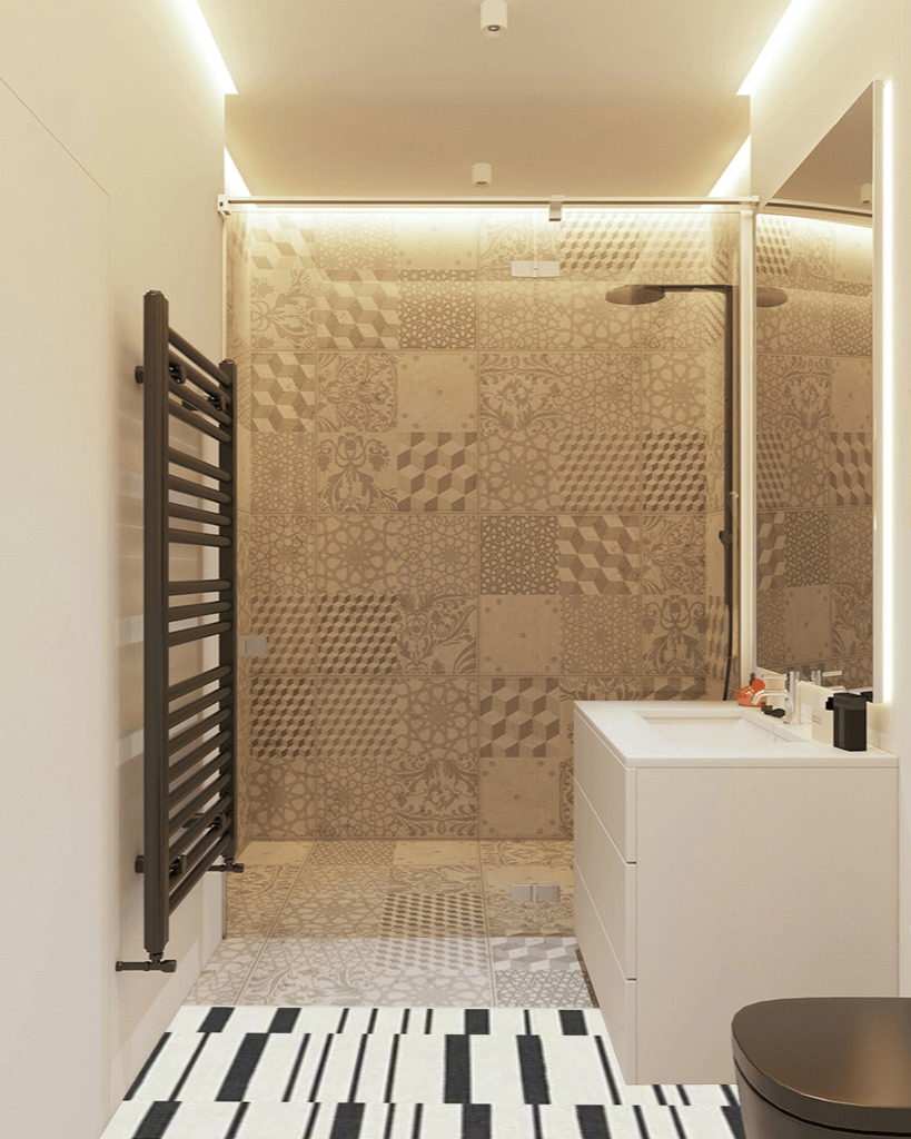 Rug ideas in White Tiled Bathroom