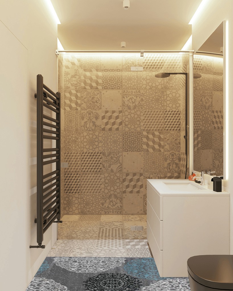 Rug ideas in White Tiled Bathroom