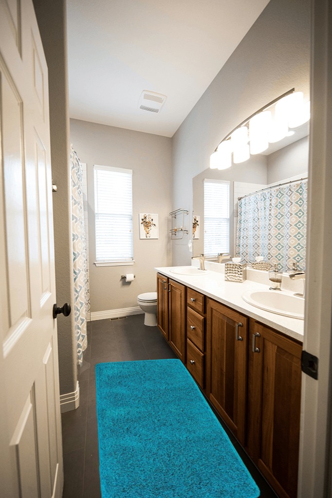 Rug ideas in Wooden and Grey Bathroom