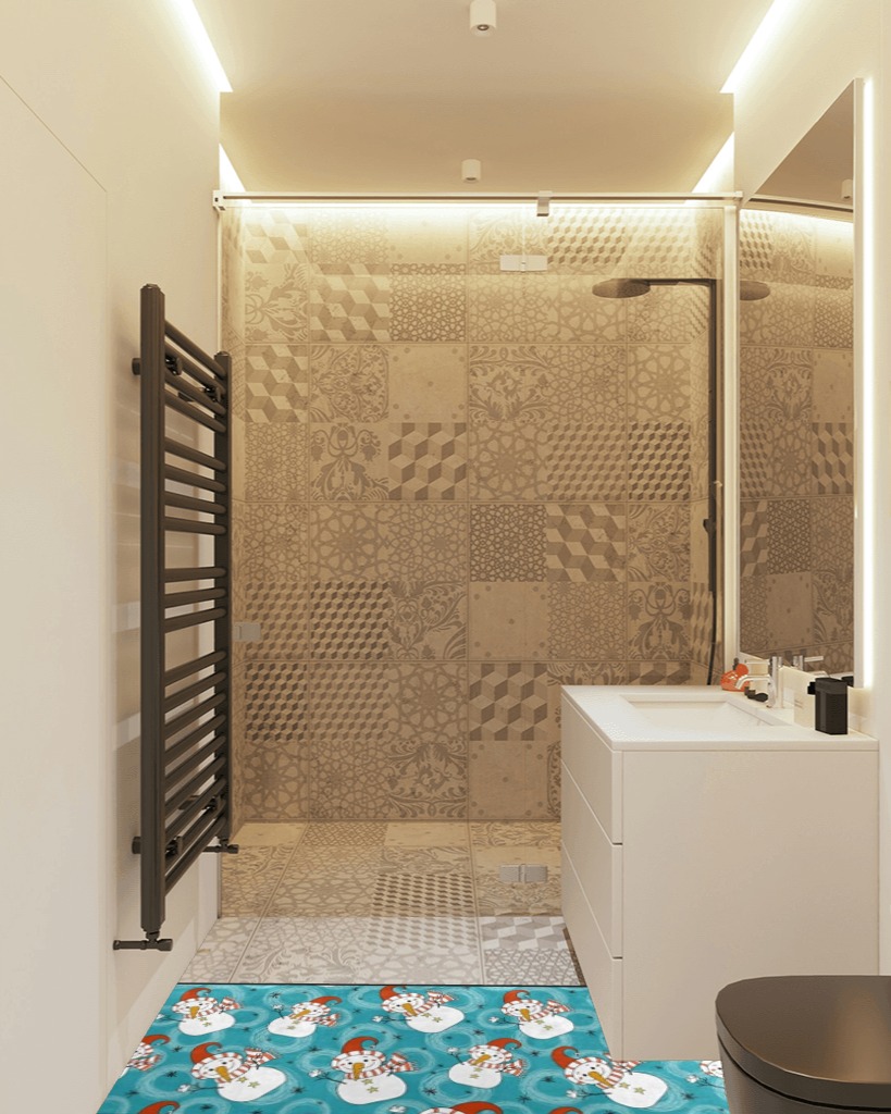 Rug ideas in White Tiled Bathroom