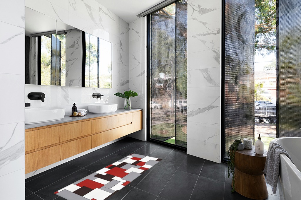 Rug ideas in Modern Black Tiled bathroom