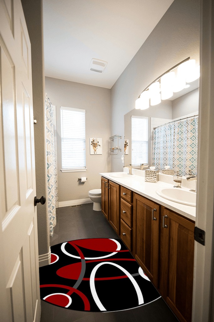 Bathroom rug ideas red 4x4 roundsquare in Wooden and Grey Bathroom