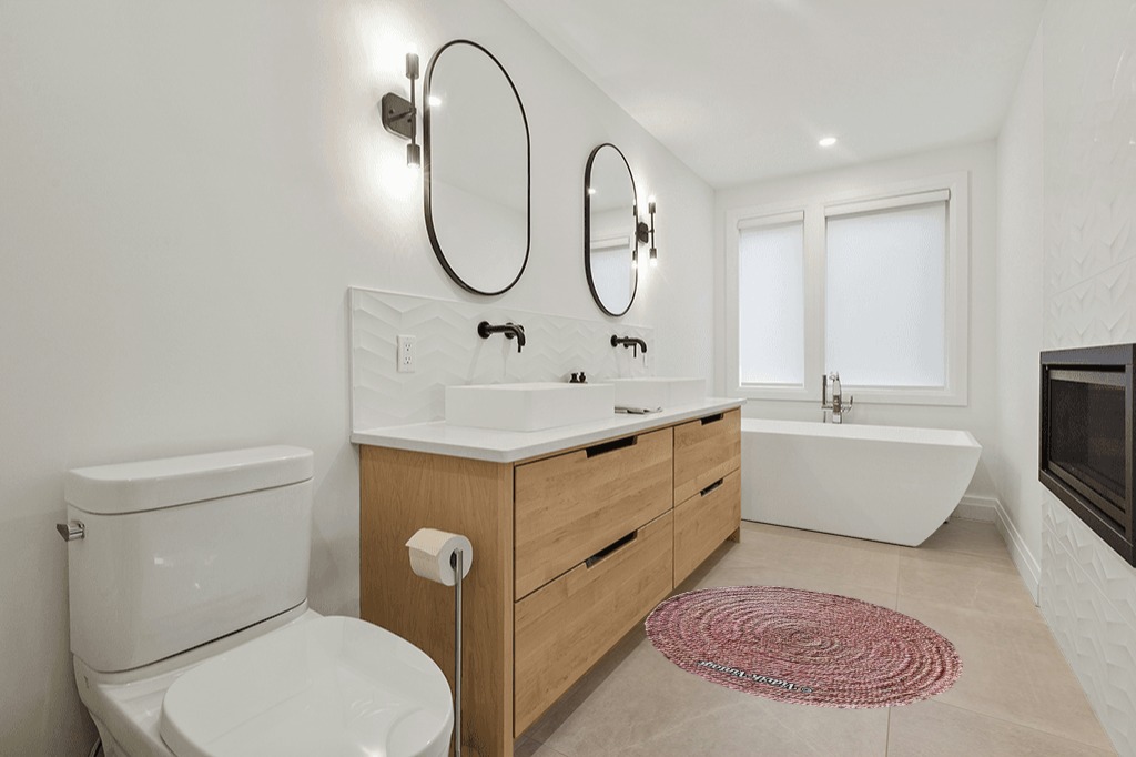 Bathroom rug ideas pink 4x4 roundsquare in Scandinavian Neutral bathroom
