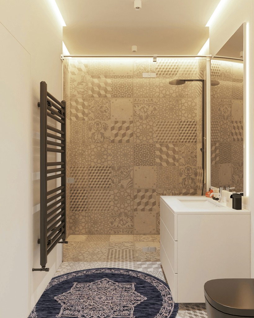 Bathroom rug ideas black white 4x4 roundsquare in White Tiled Bathroom
