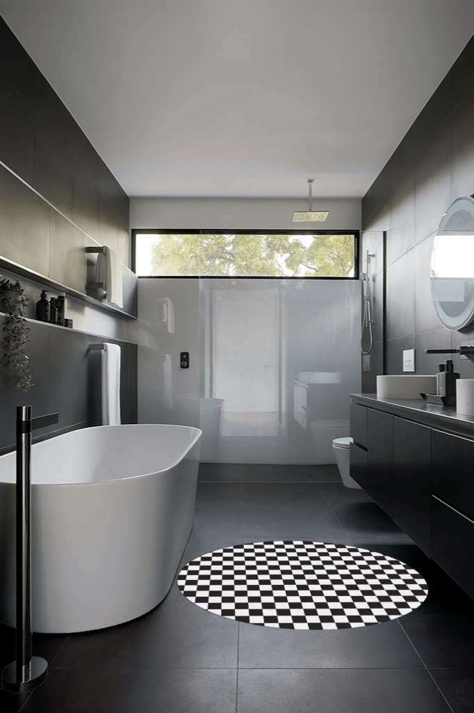 Bathroom rug ideas black white 4x4 roundsquare in Black Modern Bathroom