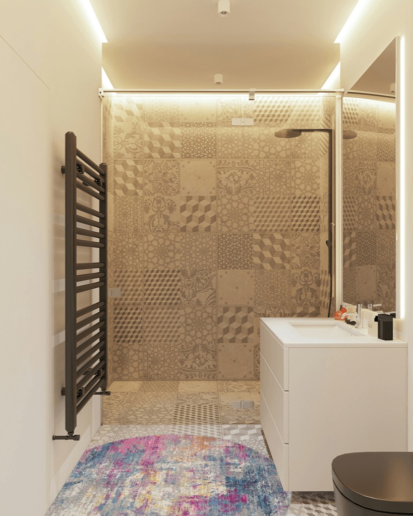 Bathroom rug ideas multicolor 4x4 roundsquare in White Tiled Bathroom