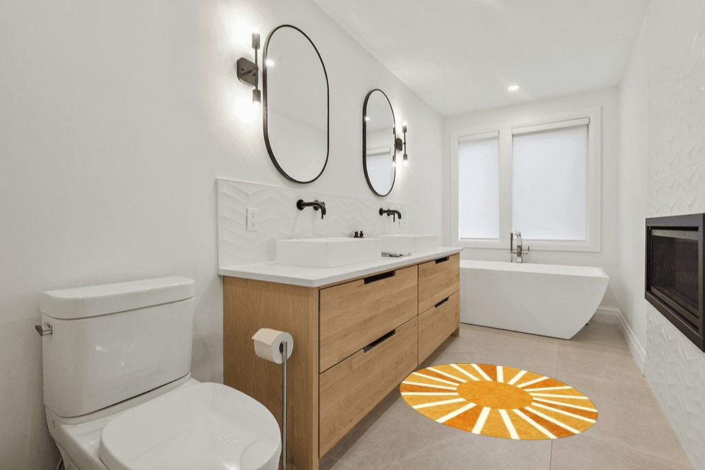 Bathroom rug ideas yellow 4x4 roundsquare in Scandinavian Neutral bathroom