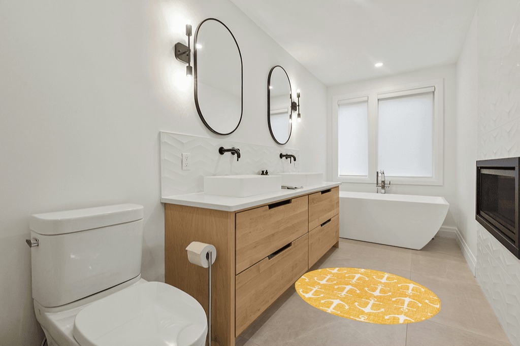 Bathroom rug ideas yellow 4x4 roundsquare in Scandinavian Neutral bathroom