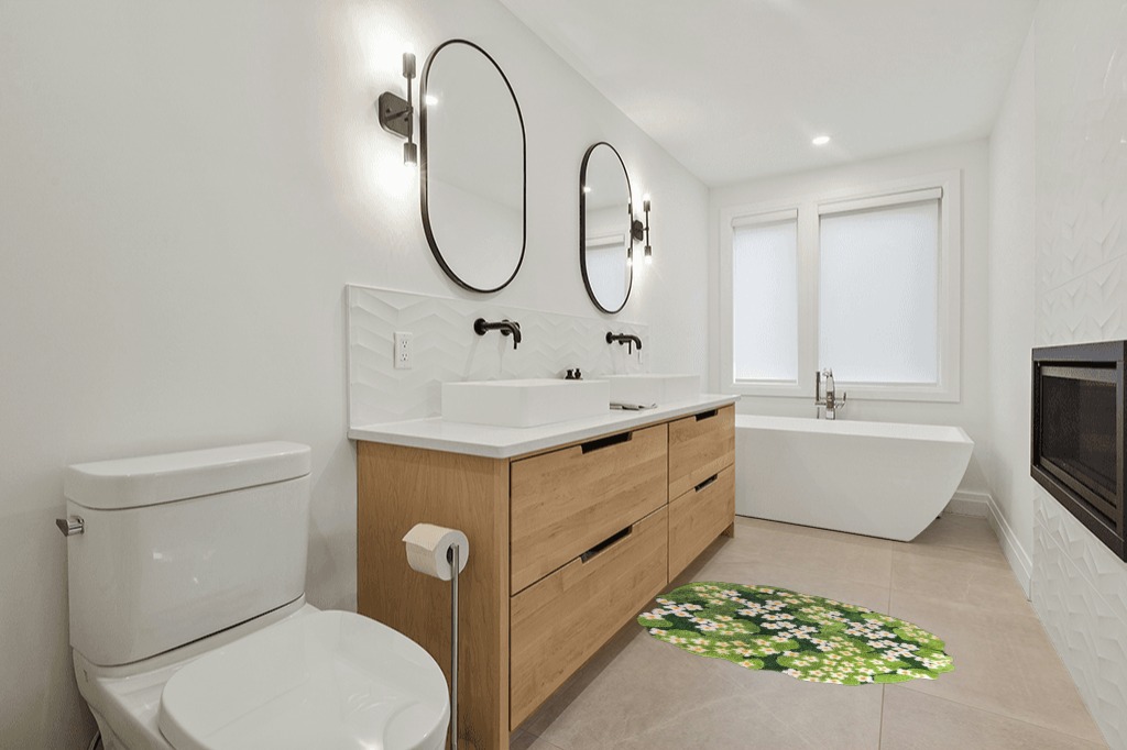 Bathroom rug ideas green 4x4 roundsquare in Scandinavian Neutral bathroom