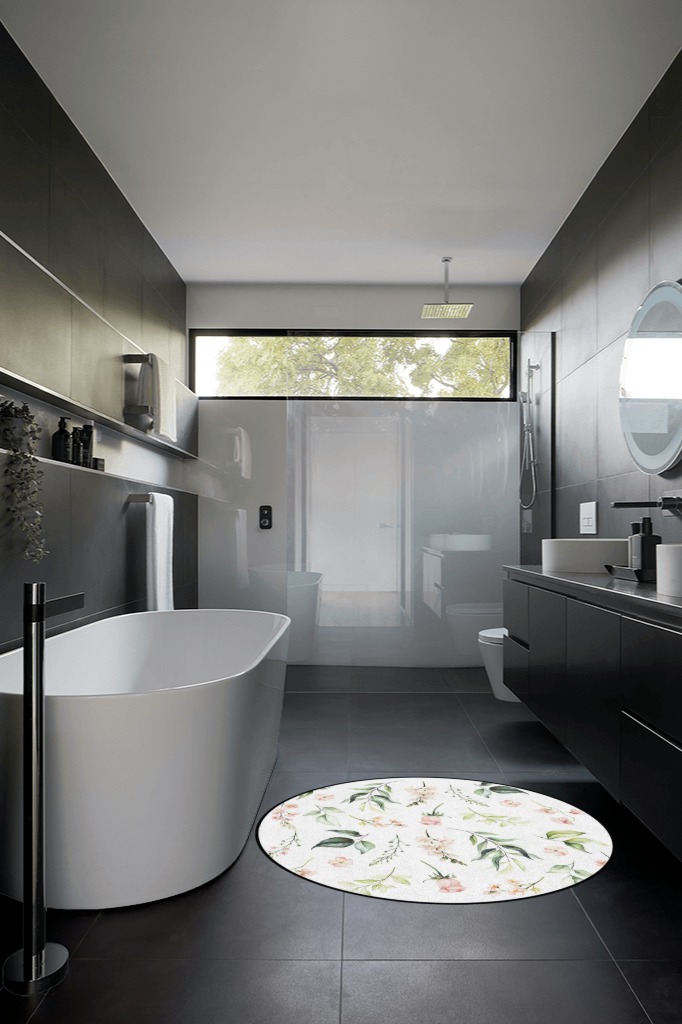 Bathroom rug ideas pink 4x4 roundsquare in Black Modern Bathroom