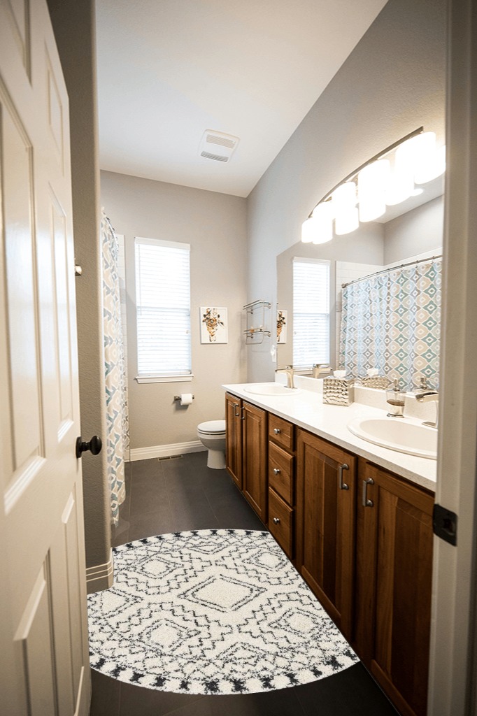 Bathroom rug ideas ivory 4x4 roundsquare in Wooden and Grey Bathroom