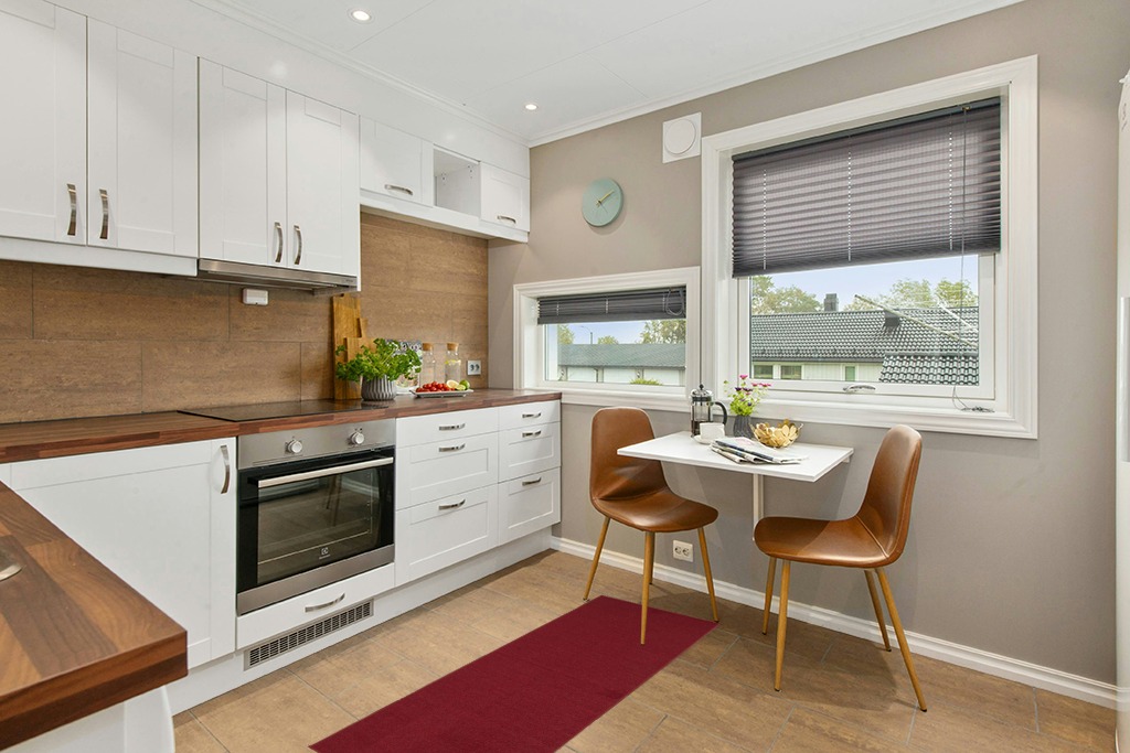 Round kitchen rug ideas in Wood and White Small Kitchen