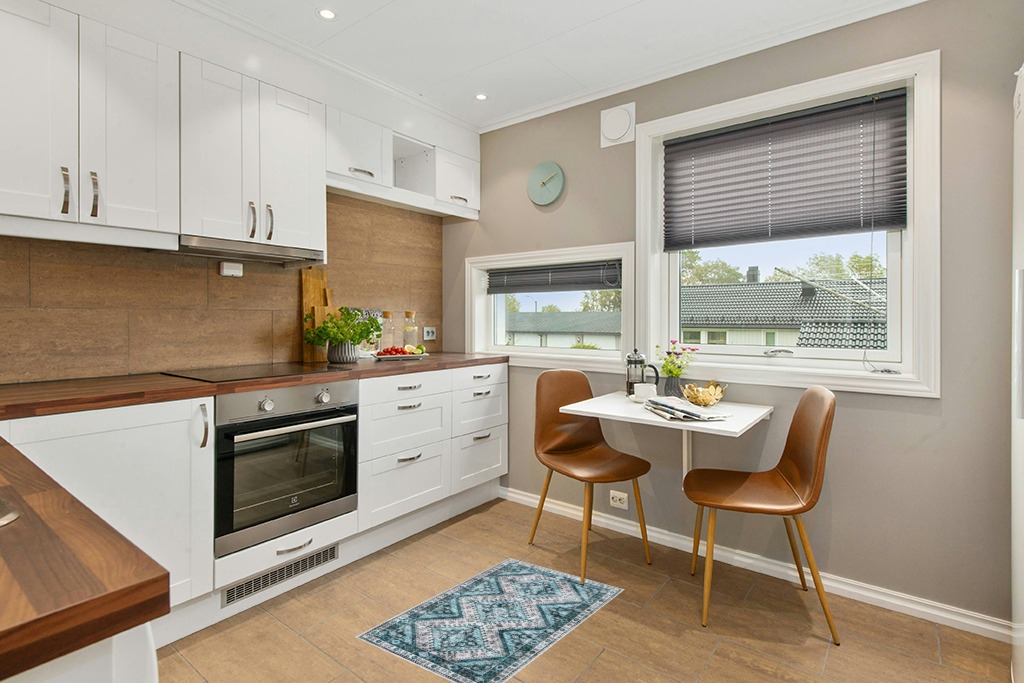 Round kitchen rug ideas in Wood and White Small Kitchen