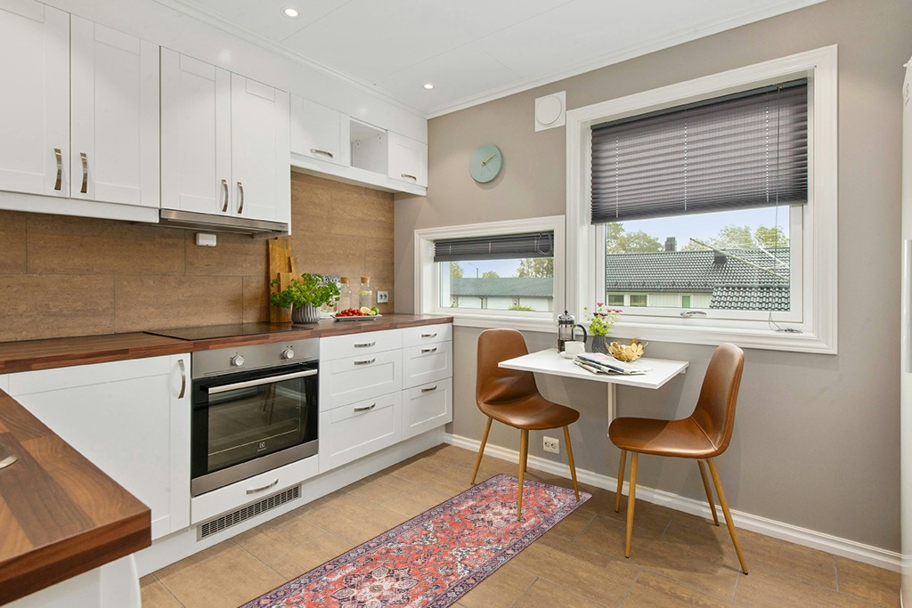 Round kitchen rug ideas in Wood and White Small Kitchen