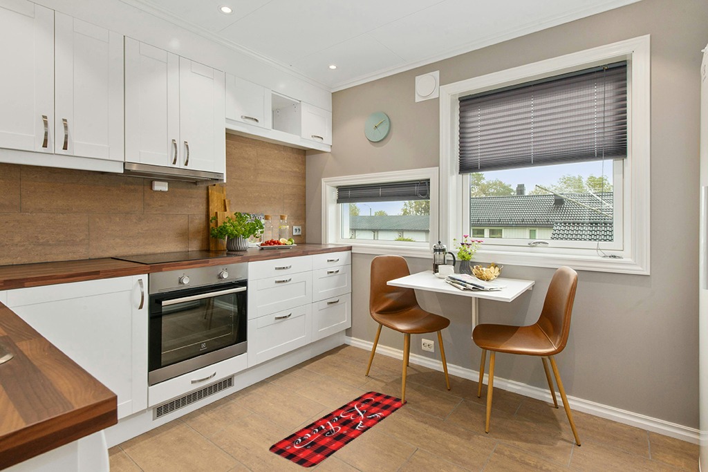 Round kitchen rug ideas in Wood and White Small Kitchen