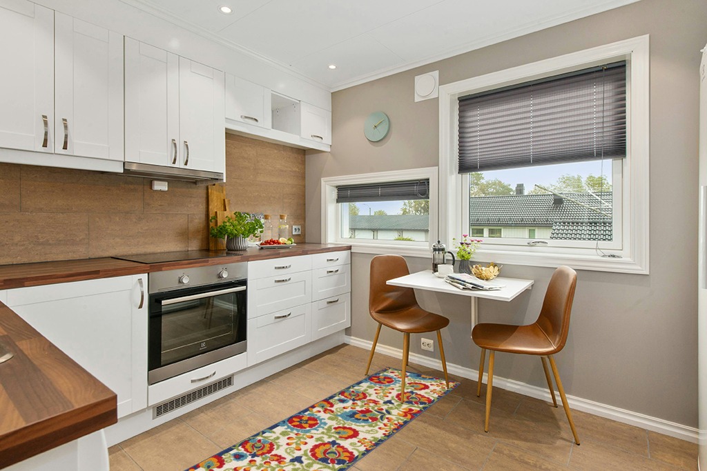 Round kitchen rug ideas in Wood and White Small Kitchen