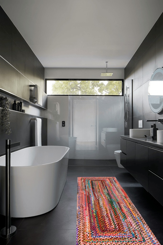 Bathroom runner rug ideas in Black Modern Bathroom