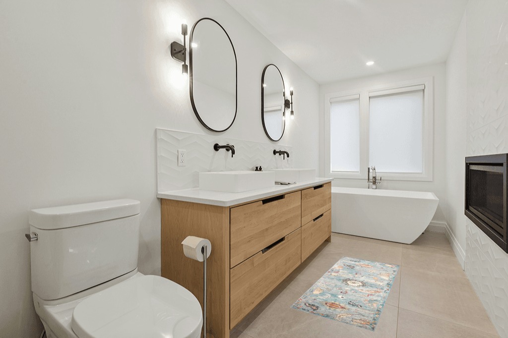 Bathroom runner rug ideas in Scandinavian Neutral bathroom