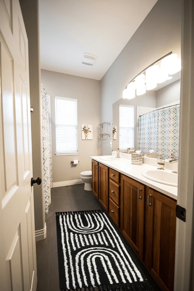 Bathroom runner rug ideas in Wooden and Grey Bathroom