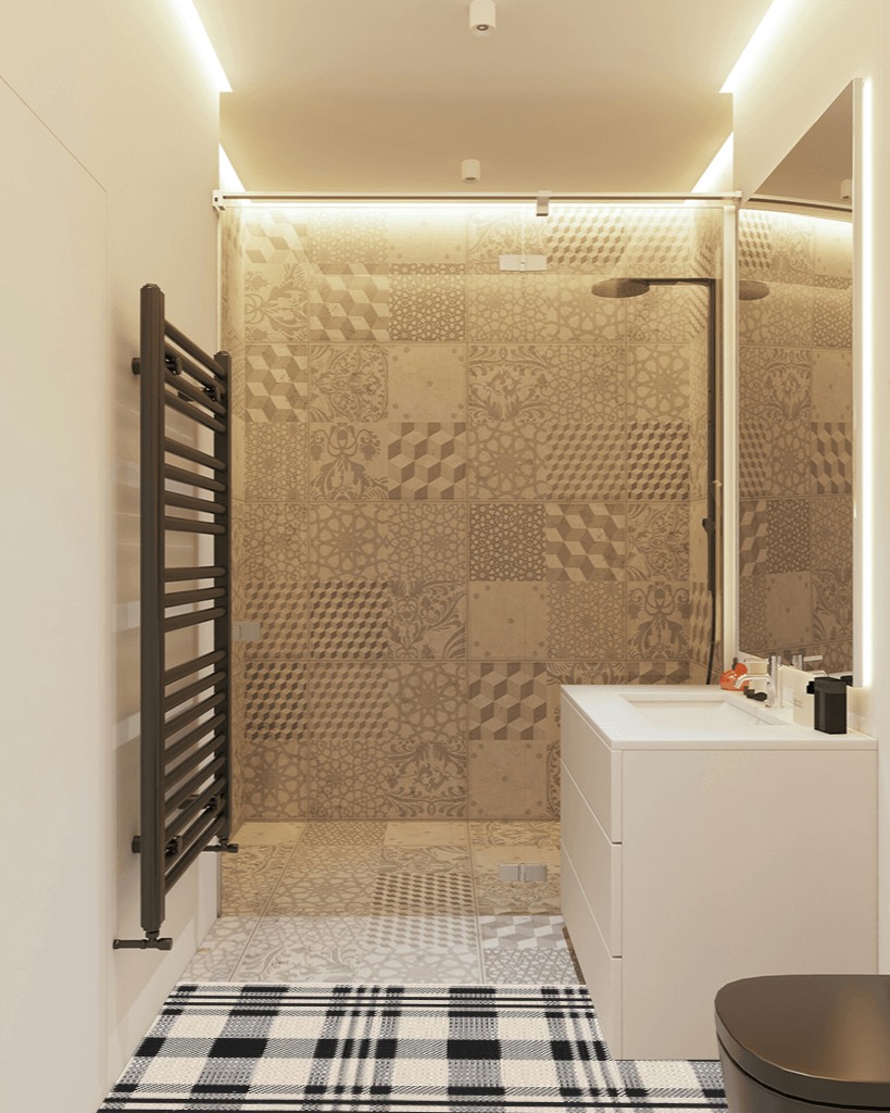 Bathroom rug ideas black all runners in White Tiled Bathroom