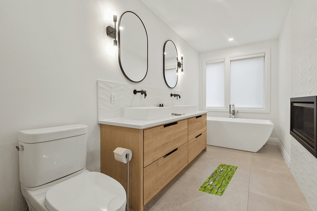 Bathroom runner rug ideas in Scandinavian Neutral bathroom