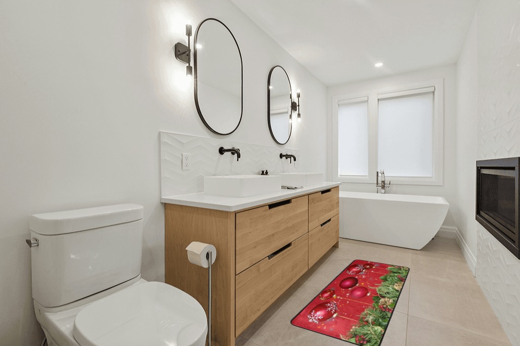 Bathroom runner rug ideas in Scandinavian Neutral bathroom