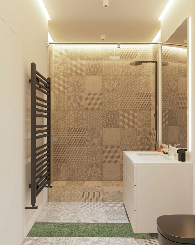 Rug ideas in White Tiled Bathroom