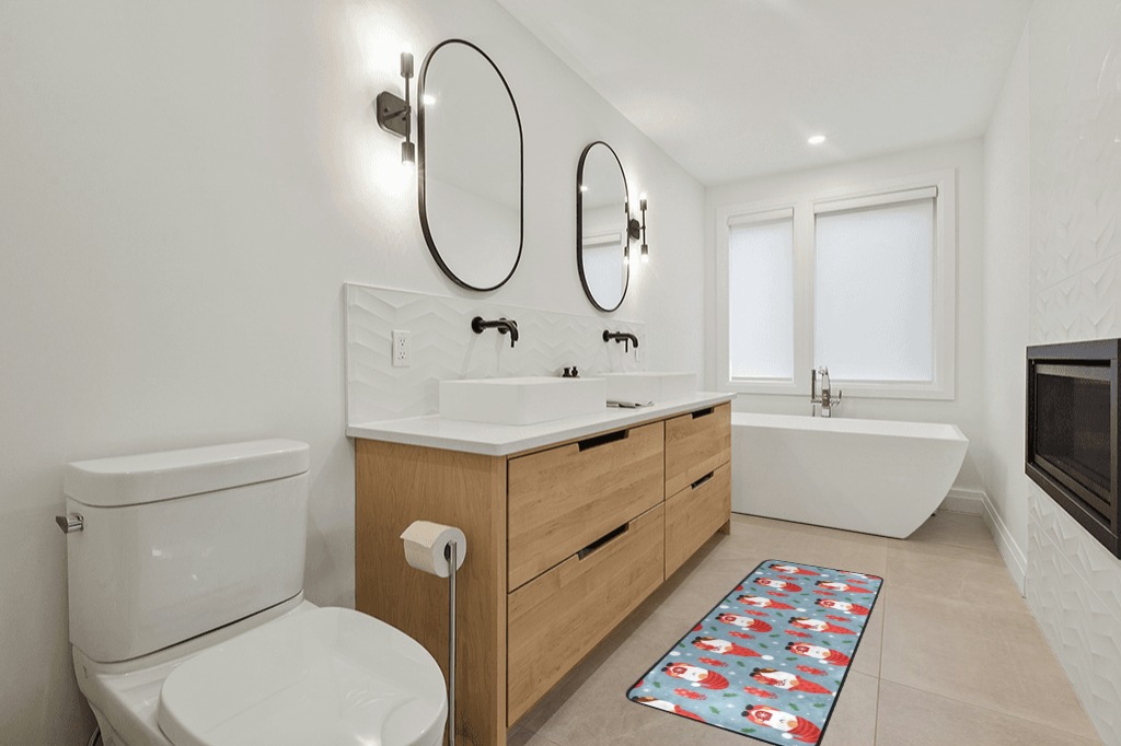 Bathroom rug ideas teal in Scandinavian Neutral bathroom