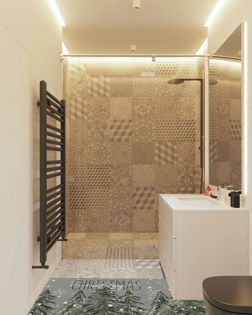 Green rug ideas in White Tiled Bathroom