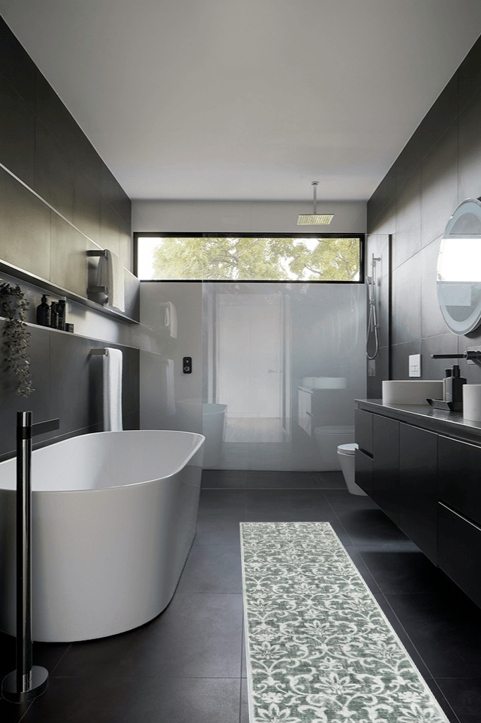 Green rug ideas in Black Modern Bathroom