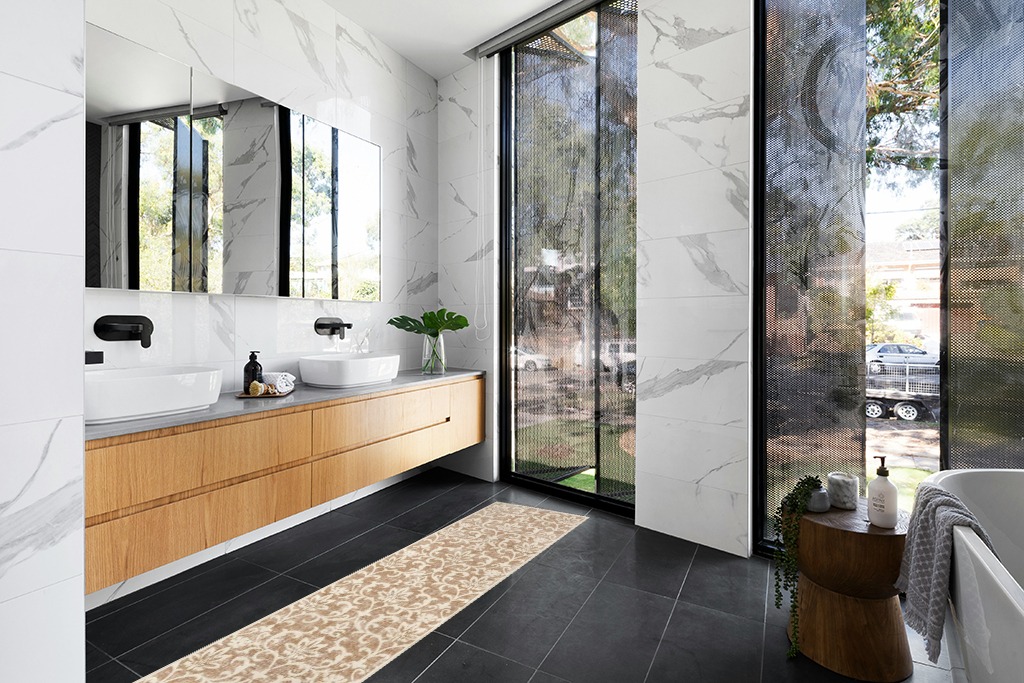 Bathroom runner rug ideas in Modern Black Tiled bathroom