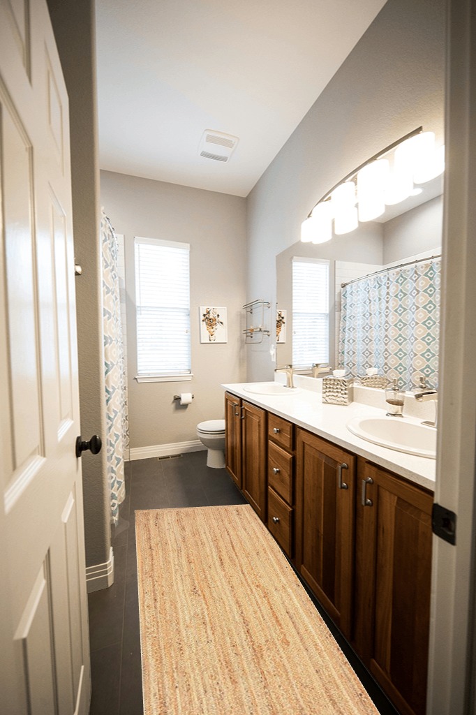 Jute rug decorating ideas in Wooden and Grey Bathroom