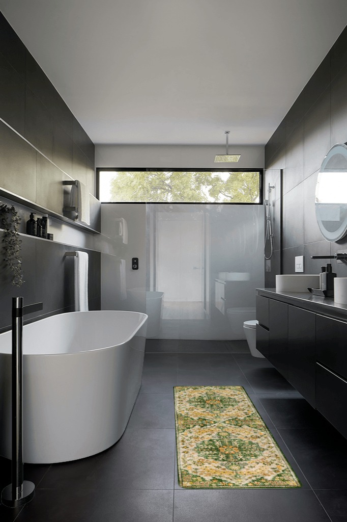 Small bathroom rug ideas in Black Modern Bathroom