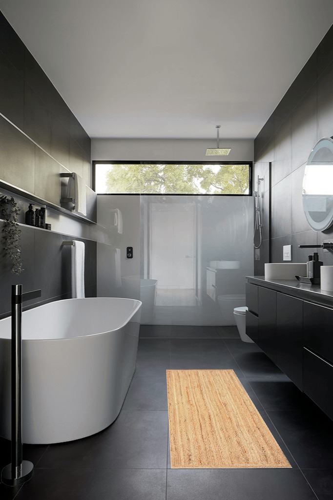 Jute rug decorating ideas in Black Modern Bathroom
