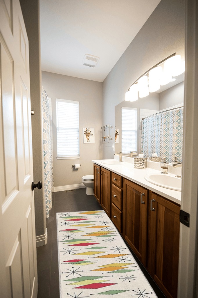 Bathroom rug ideas beige in Wooden and Grey Bathroom