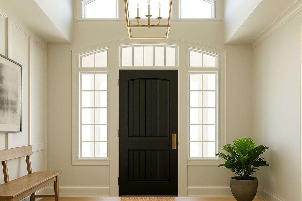 Farmhouse rug ideas in White Traditional Foyer